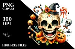 Funny Watercolor Wimsical Skull | Haloween Clipart Product Image 3