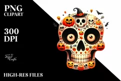 Funny Watercolor Wimsical Skull | Haloween Clipart Product Image 3