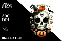 Funny Watercolor Haloween Skull Clipart Product Image 3
