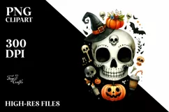 Funny Watercolor Haloween Skull Clipart Product Image 3