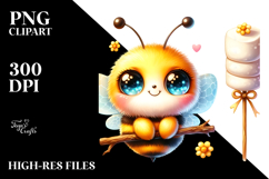 Vibrant Smiling Baby Bee with Marshmallow Stick PNG Product Image 2