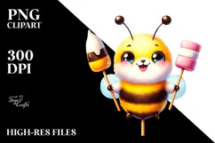 Vibrant Smiling Baby Bee with Marshmallow Stick PNG Product Image 2