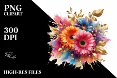 Abstract Vibrant Bouquet Gold Foil Gerbera | Clipart Product Image 3