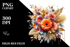 Vibrant Bouquet with Golden Gerbera | Sublimation | Clipart Product Image 3