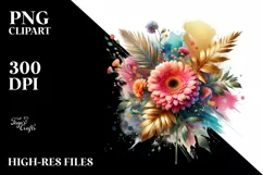 Vibrant Bouquet with Golden Gerbera | Sublimation | Clipart Product Image 1