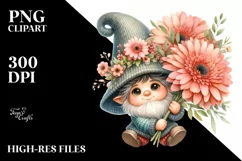 Watercolor Baby Gnome with Gerbera Floral Ornament PNG Product Image 2