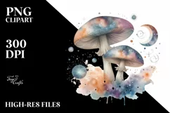 Mystical Celestial Mushroom Watercolor PNG Product Image 3