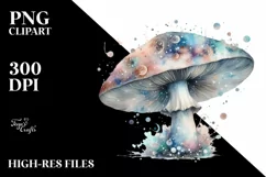 Mystical Celestial Mushroom Watercolor PNG Product Image 1