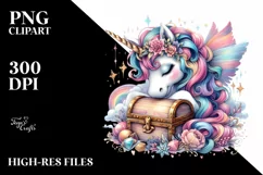 Baby Unicorn with Treasure Chest PNG Product Image 1