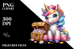 Baby Unicorn with Treasure Chest PNG Product Image 2
