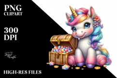 Baby Unicorn with Treasure Chest PNG Product Image 1