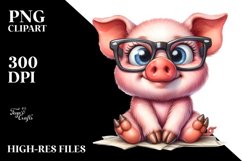 Watercolor Funny Pig Sitting Clipart Product Image 1