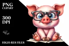 Watercolor Funny Pig Sitting Clipart Product Image 1