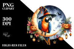 Macaw Dressed for Halloween on Moon, PNG Product Image 2