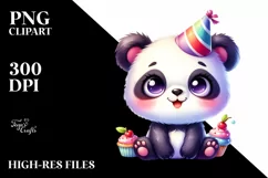 Colorful Baby Panda with Party Hat | Sublimation | Clipart Product Image 1