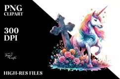 Unicorn Grave Watercolor Clipart Product Image 1
