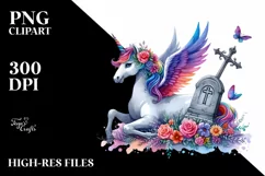Unicorn Grave Watercolor Clipart Product Image 3