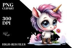 Watercolor Funny Baby Unicorn with Boots | Clipart Product Image 3