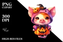 Baby Pig Halloween Watercolor Drawing Product Image 3