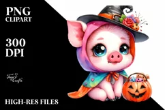 Baby Pig Halloween Watercolor Drawing Product Image 1