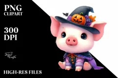 Baby Pig Halloween Watercolor Drawing Product Image 3