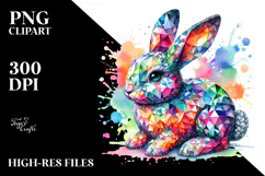 Pastel Wood Bunny on Splashy Background PNG Product Image 2