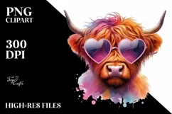 Highland Calf with Heart Shaped Sunglasses PNG Product Image 2