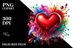 Red Glossy Heart on Splashy Background PNG Product Image 2