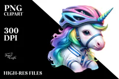 Baby Unicorn with Cyclist Helmet PNG Product Image 2
