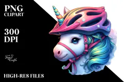 Baby Unicorn in Cyclist's Helmet PNG Product Image 2