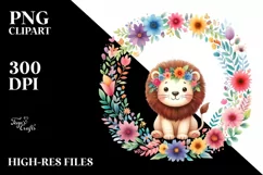Colorful Cute Lion Floral Sublimation Clipart Product Image 3