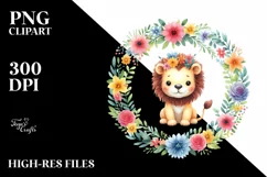 Colorful Cute Lion Floral Sublimation Clipart Product Image 1