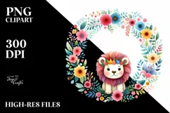 Colorful Cute Lion Floral Sublimation Clipart Product Image 1