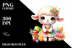 Colorful Watercolor Cute Lamb Clipart Product Image 1