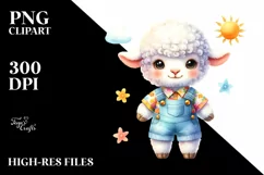 Colorful Watercolor Cute Lamb Clipart Product Image 3