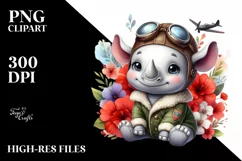 Colorful Baby Rhino, Aviator Suit |Clipart Product Image 3