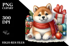 Sitting Shiba Inu with Christmas Gifts Product Image 2