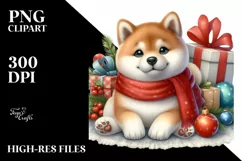 Sitting Shiba Inu with Christmas Gifts Product Image 1