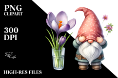 Cute GNOME with Big HAT and Crocus PNG Product Image 2