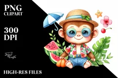 Colorful Cute Baby Monkey Sublimation Clipart Product Image 3