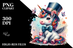 Baby Unicorn with Top Hat, Watercolor PNG Product Image 2
