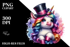 Baby Unicorn with Top Hat, Watercolor PNG Product Image 2