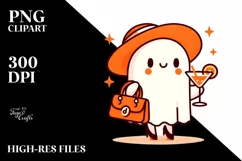 Retro Simple Ghost with Purse Holding Cocktail PNG Product Image 1