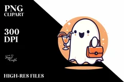Retro Simple Ghost with Purse Holding Cocktail PNG Product Image 3