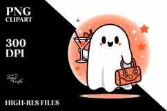 Retro Simple Ghost with Purse Holding Cocktail PNG Product Image 1