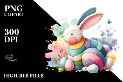 Pastel Wood Bunny on Splashy Background PNG Product Image 2