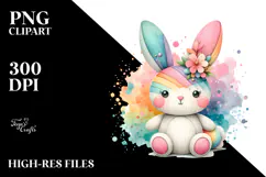 Pastel Wood Bunny on Splashy Background PNG Product Image 2