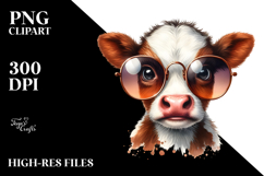 Funny Baby Cow with Sunglasses PNG Product Image 2