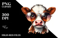Funny Baby Cow with Sunglasses PNG Product Image 2