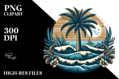 Vintage Tropical Tree Surf Clipart PNG Product Image 2